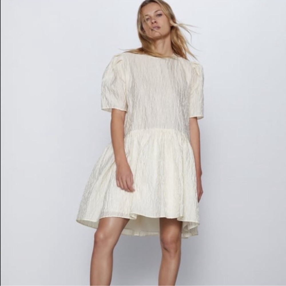 Zara Voluminous Jacquard White Dress